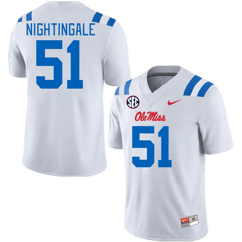 Men #51 Trey Nightingale Ole Miss Rebels 2024 New Uniforms College Football Jerseys Stitched-White